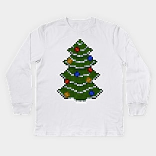 Pixel Christmas Tree Kids Long Sleeve T-Shirt